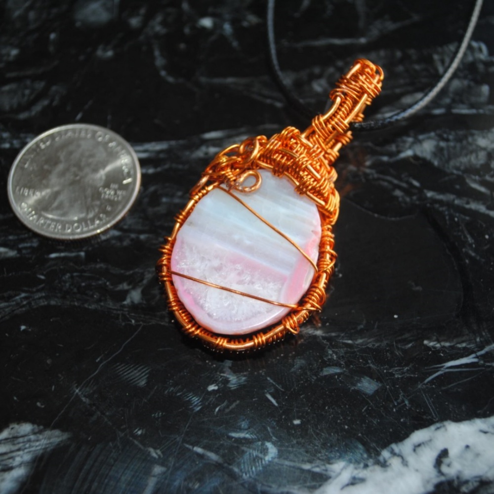 cotton candy handmade copper wire wrap pendant